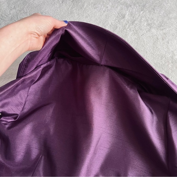 Eliza J Portrait Drape Collar Satin Tea Length Cocktail Gown Dress Purple Sz 8 - Picture 14 of 17